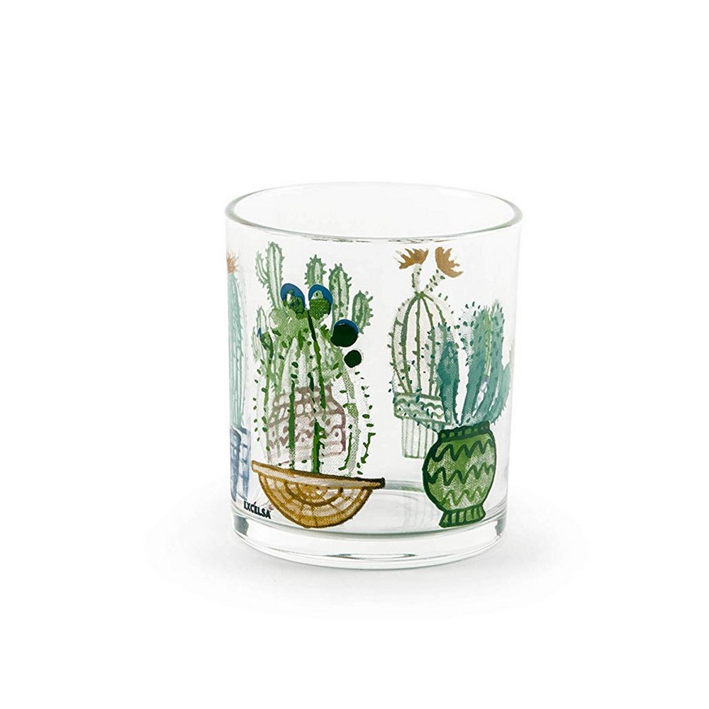 Bicchiere acqua vetro decorato fantasia CACTUS set 3 pezzi
